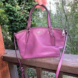 COACH Small Kelsey Satchel Purple Leather Top Handle Bag Silver Hardware AUTHNTC